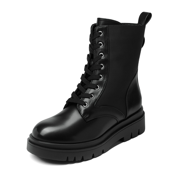 Chelsea Platform Lace Up Boots - BLACK PU -  0